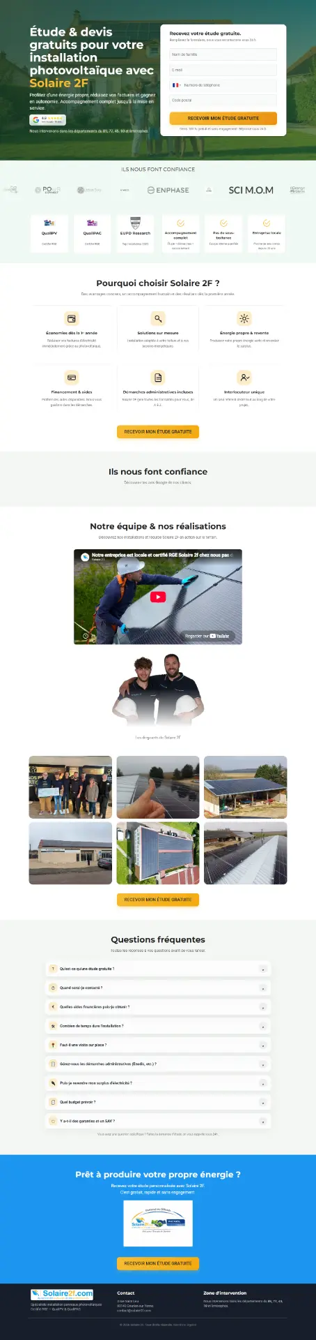 Aperçu de la landing page Solaire 2F conçue par ELK Agency